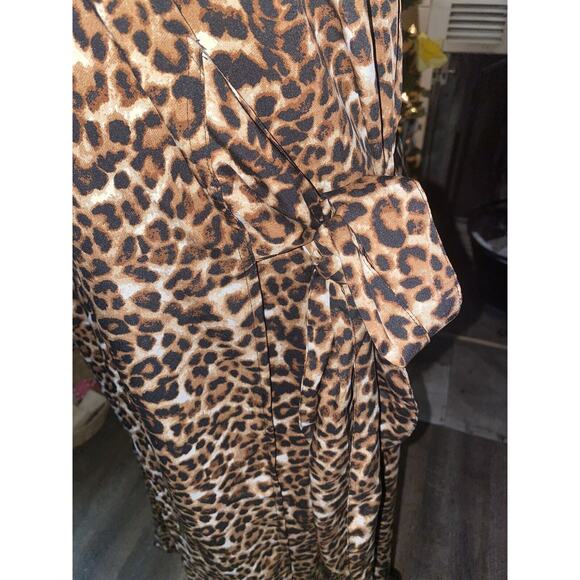 Kendall and Kylie Animal Print Sz S Wrap Dress Ruched Racer back Hi low Maxi - Picture 5 of 10